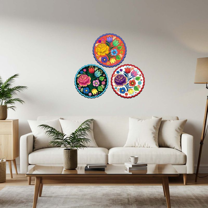 Set of 3 Decorative Floral Folk Art Wall Decor  Traditional Wall Art For for Living Room & Home Office | Housewarming Gift  Modern Artwork